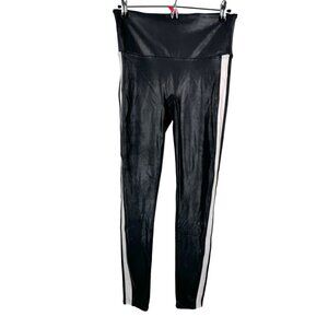 Spanx Faux Leather Side Stripe Leggings‎ moto womens sz L